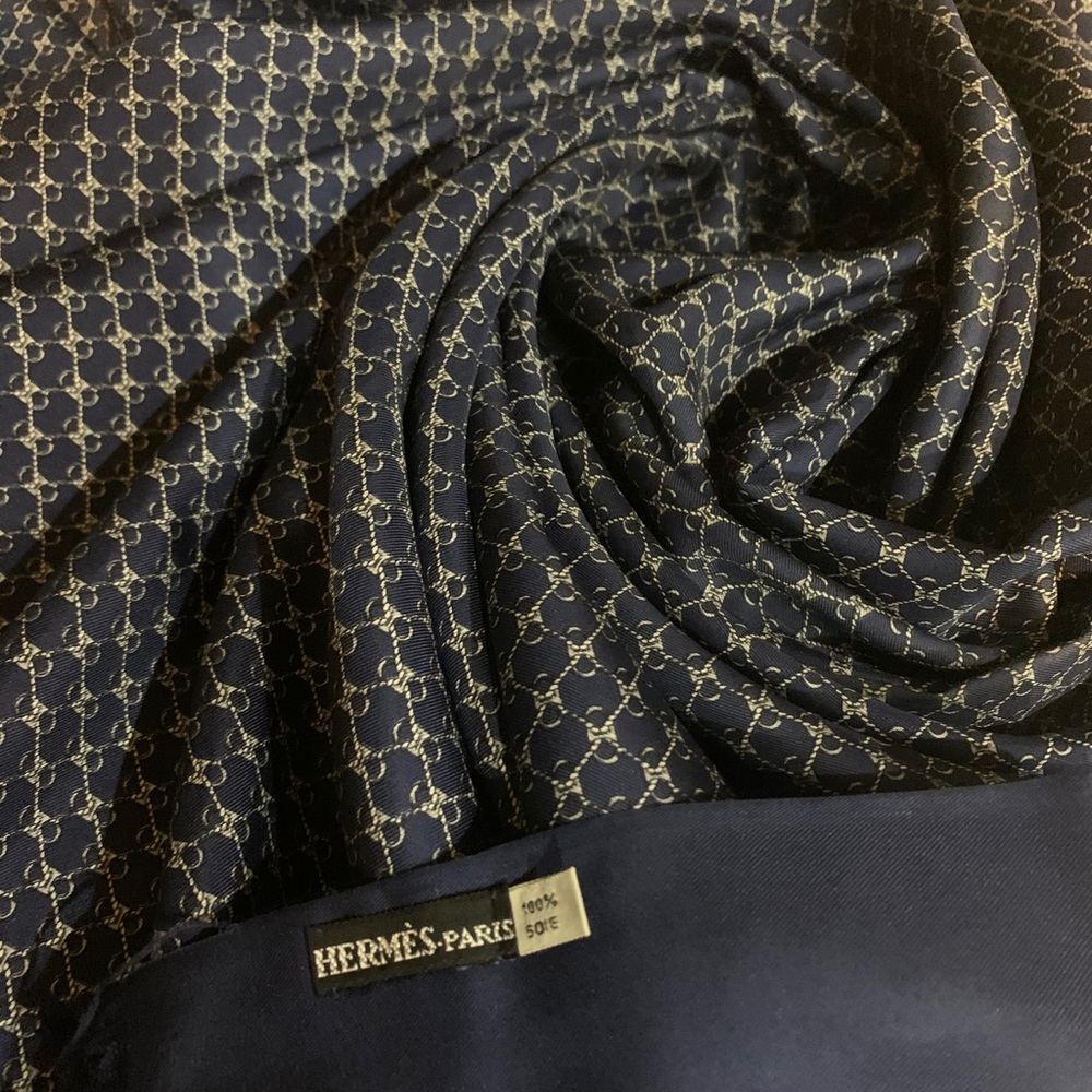 Hermes Chaine de Ancre Silk Navy Scarf